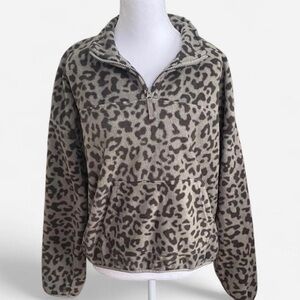 Leopard Print Half-Zip Fleece Pullover
